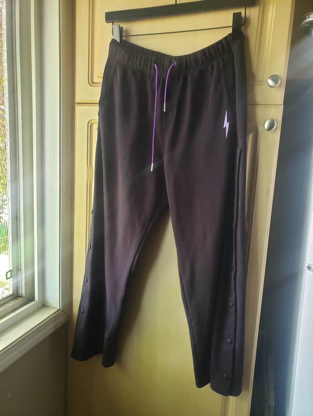 Black Men's Cotton Blend Side Opening Jogger Pants